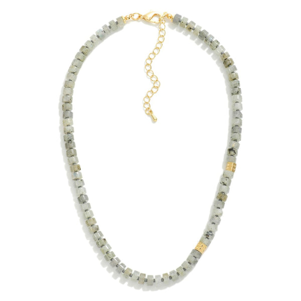 Euro Collection Disc Stone Beaded Necklace With Gold Accent Beads