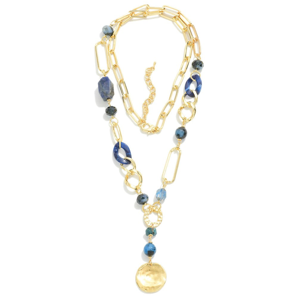 Euro Collection Mixed Chain Link Necklace with Stone Details Navy