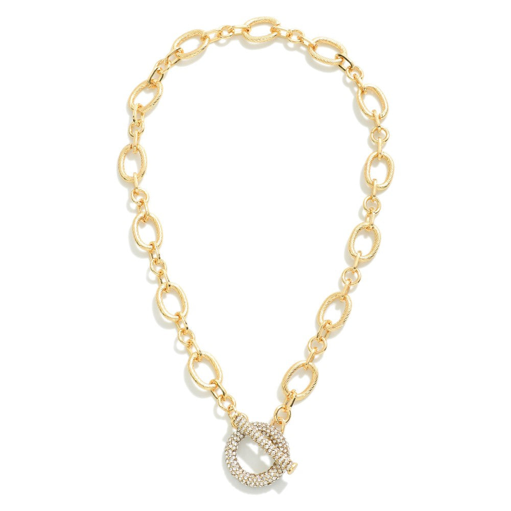 Euro Collection Rhinestone Accented T-Bar Chain Link Necklace
