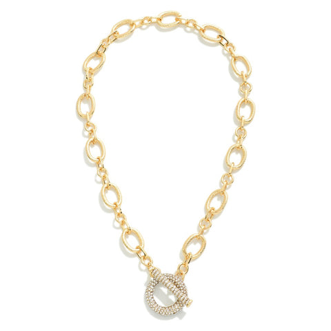 Euro Collection Rhinestone Accented T-Bar Chain Link Necklace