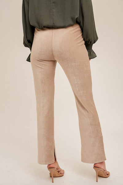 Hem & Thread Side Slit Detailed Knit Corduroy Flare Legging Pants