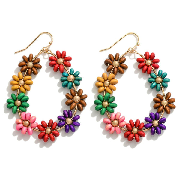 Av Beaded Flower Drop Earring With Gold Tone Accent