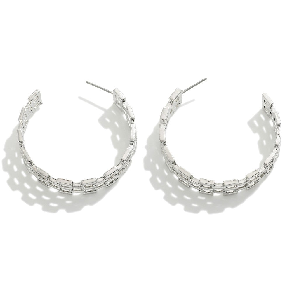 Drop Greek Key Drop Hoop Earrings