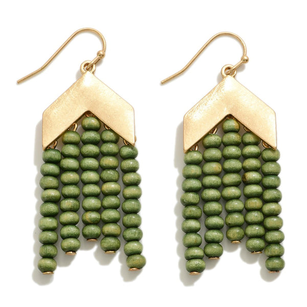 Influence NY Gold Tone Chevron Drop Earring With Wood Beaded Tassels