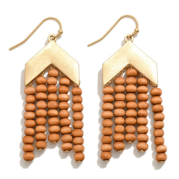 Influence NY Gold Tone Chevron Drop Earring With Wood Beaded Tassels