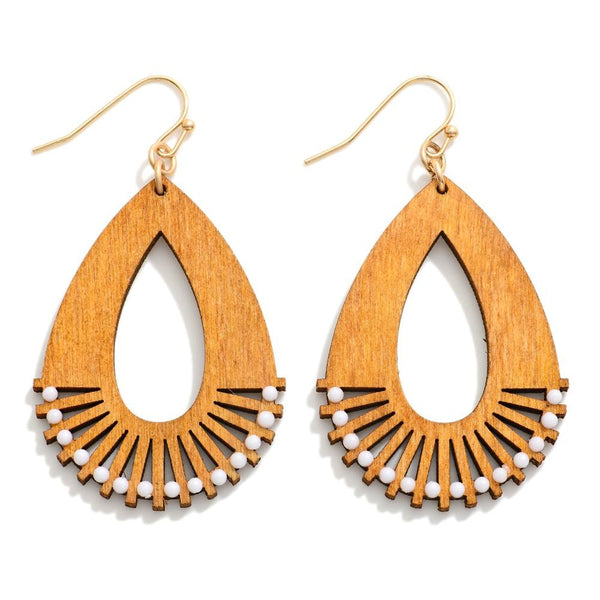 Wooden Hollow Teardrop Drop Earrings