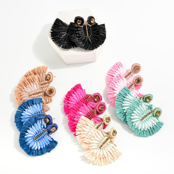 Fanned Raffia Post Drop Earrings