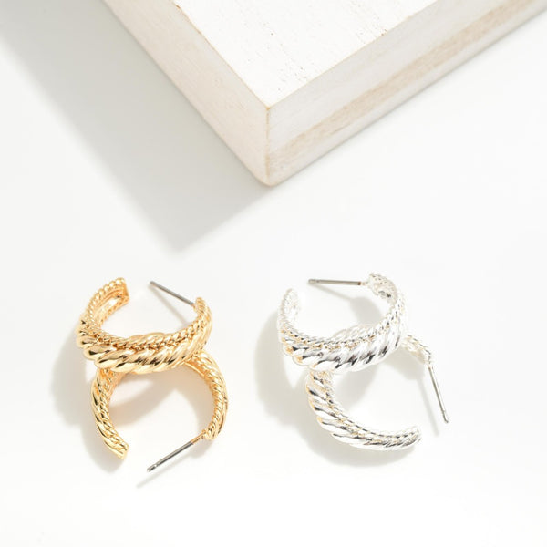 Make a Wish Brass Twisted Border Hoop Earrings