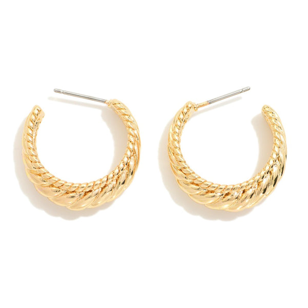 Make a Wish Brass Twisted Border Hoop Earrings