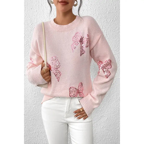 faire pink bow sweater