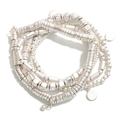 Pomina Set of Five Metal Tone Beaded Stretch Bracelets