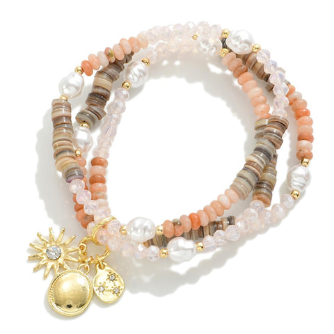 Euro Collection Beaded Bracelets With Gold Tone Charms