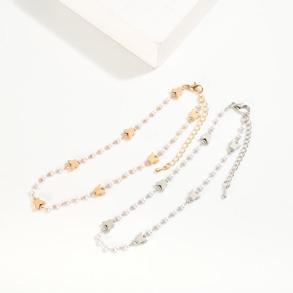 Crystal Avenue Chain Link Pearl Anklet