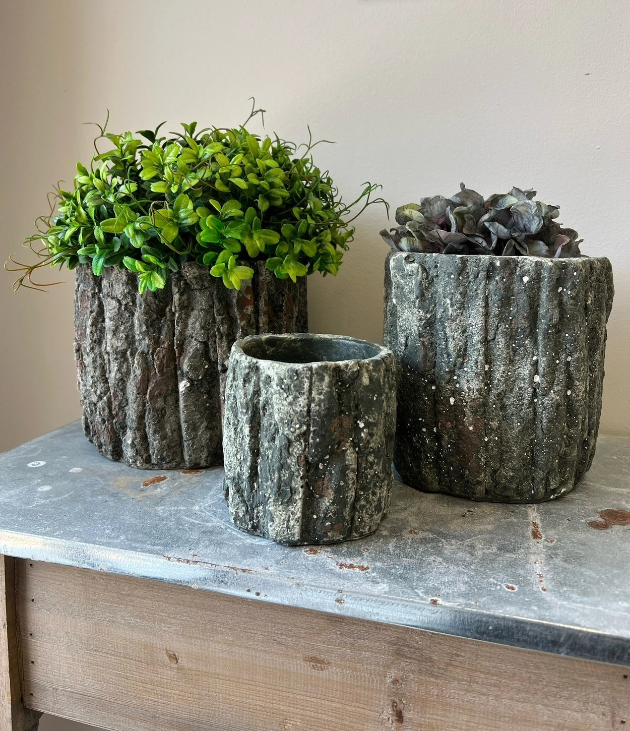 Vagabond Vintage Round Shaped Concrete Pot with Bark Like Detailing - Necessities Boutique