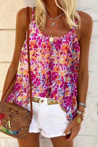 Shewin Bright Floral Print Scoop Neck Cami Top