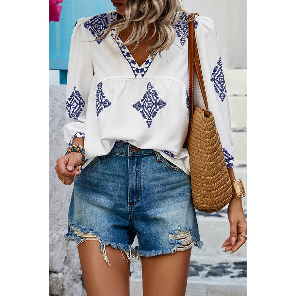 Ellings V Neck Boho Loose Fit Blouse