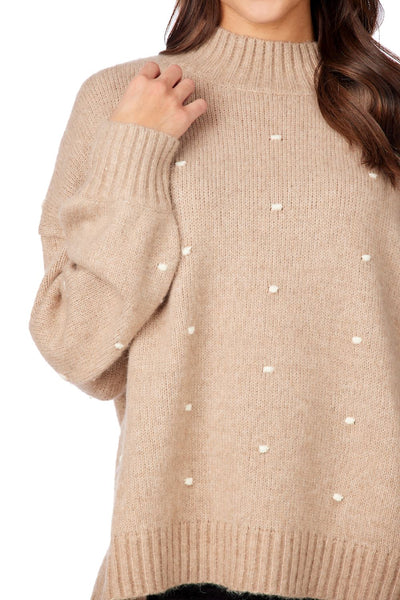 Mudpie Tan Novie Pom Pom Sweater