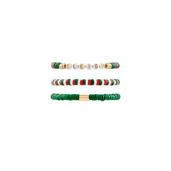 Mudpie Holiday Flat Washer Bead Stretch Bracelet Set