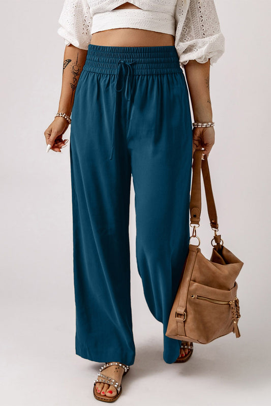 Shewin Drawstring Elastic Wide Leg Pants - Necessities Boutique