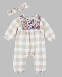 mudpie check emb baby girl