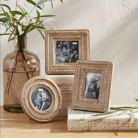 Mudpie White Washed Beaded Wood Frame