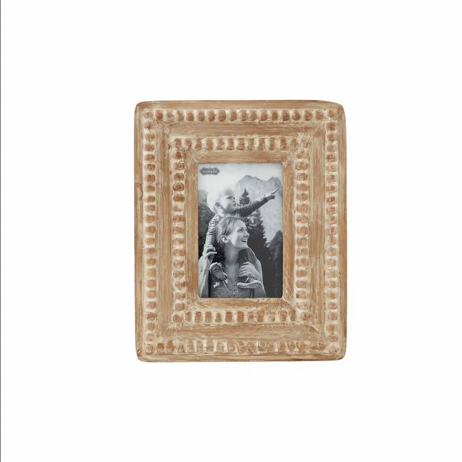 Mudpie White Washed Beaded Wood Frame - Necessities Boutique