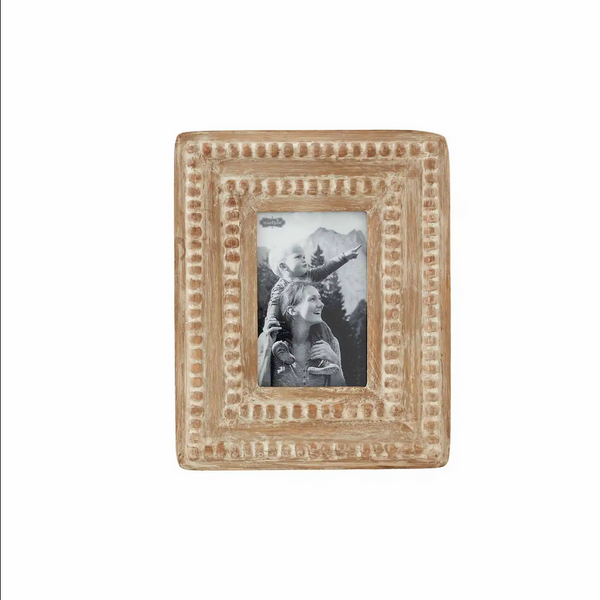 Mudpie White Washed Beaded Wood Frame