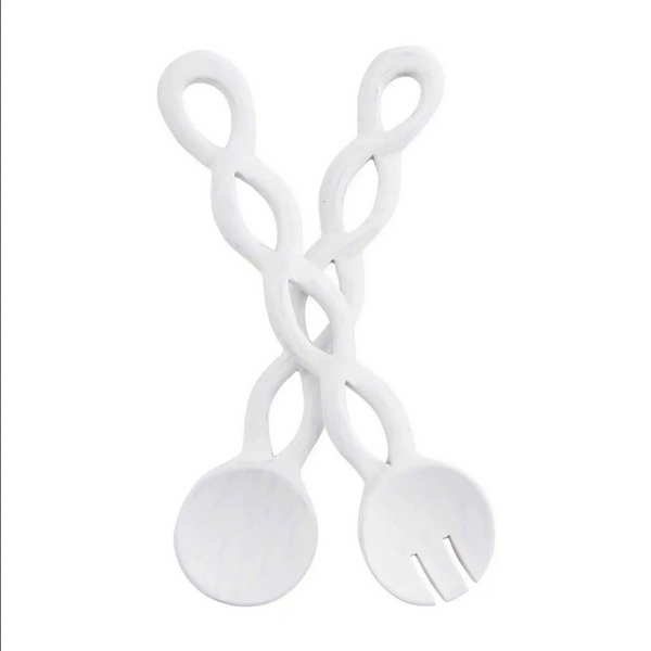 Mudpie Twisted White or Natural Wood Server Set