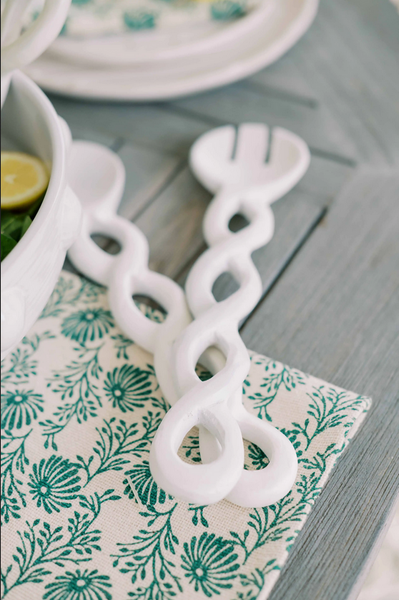 Mudpie Twisted White or Natural Wood Server Set