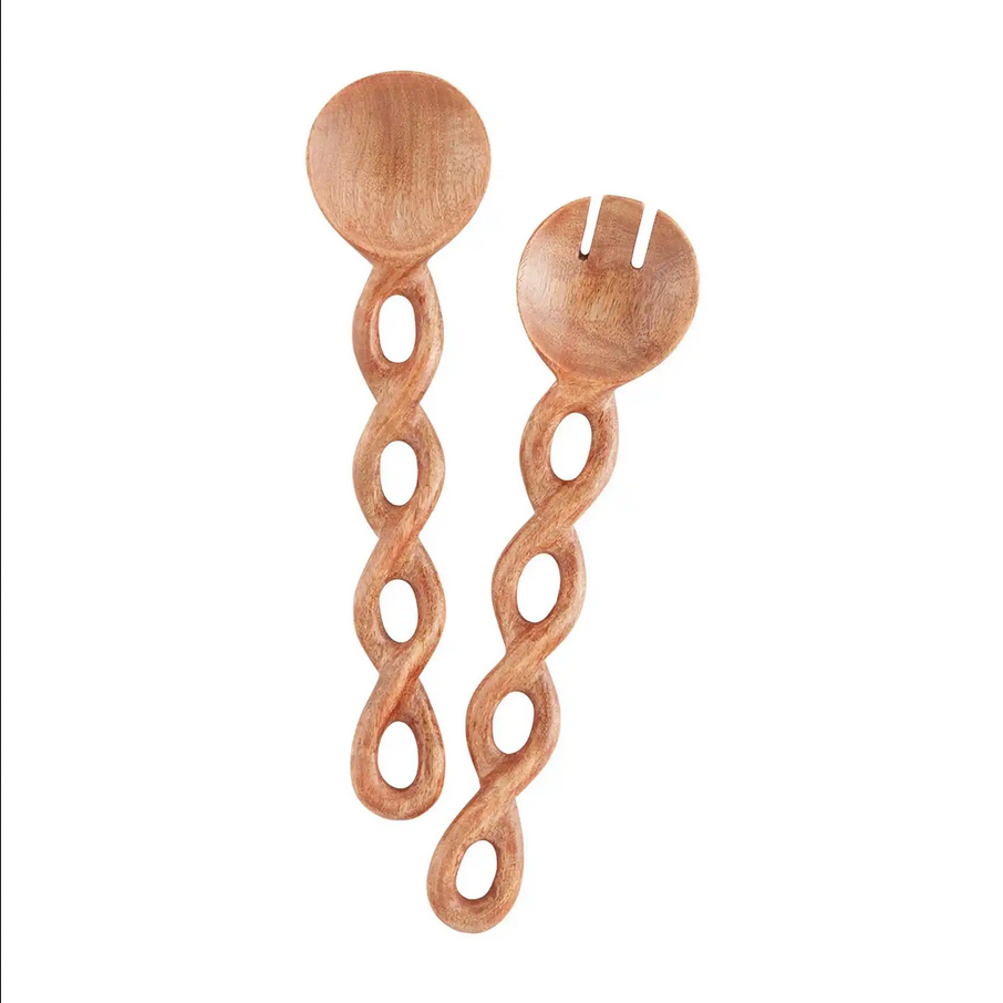 Mudpie Twisted White or Natural Wood Server Set - Necessities Boutique