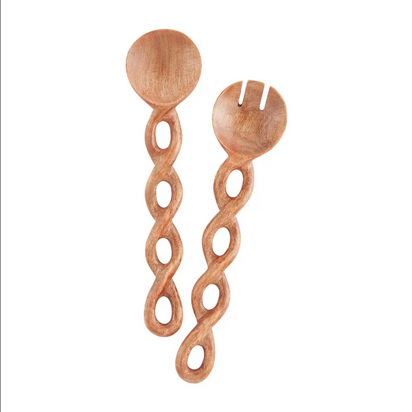 Mudpie Twisted White or Natural Wood Server Set