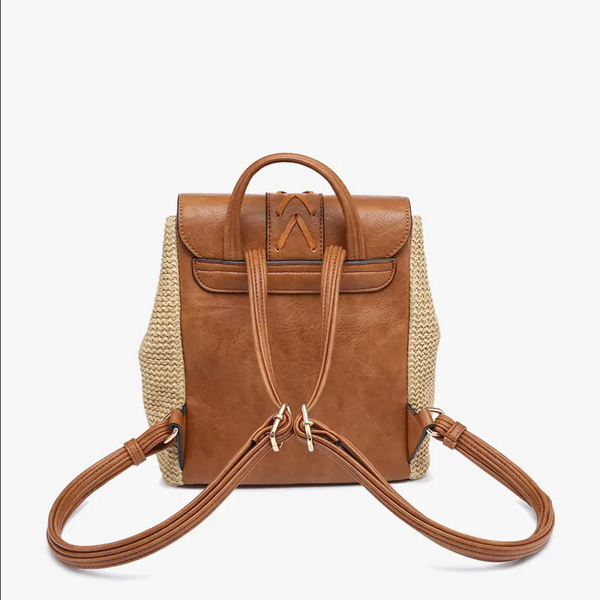 Jen & Co Eleanora Straw Backpack w/ Vegan Leather Detail