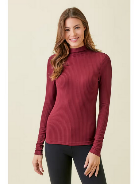 Mystree Ribbed Mock Neck Long Sleeve Top