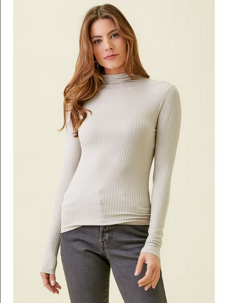 Mystree Ribbed Mock Neck Long Sleeve Top