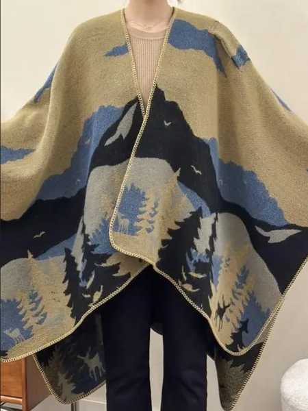 Winding River Blue / Tan Mountain Reversible Long – Loop Wrap Collection