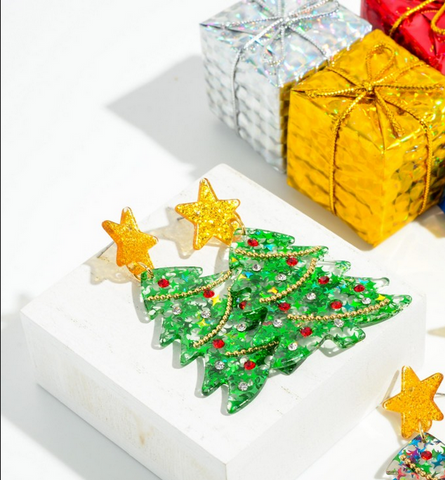 NB Statement Glitter Resin Christmas Tree Earring