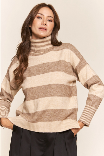 J.NNA Multi Stripe Turtle Neck Knit Sweater