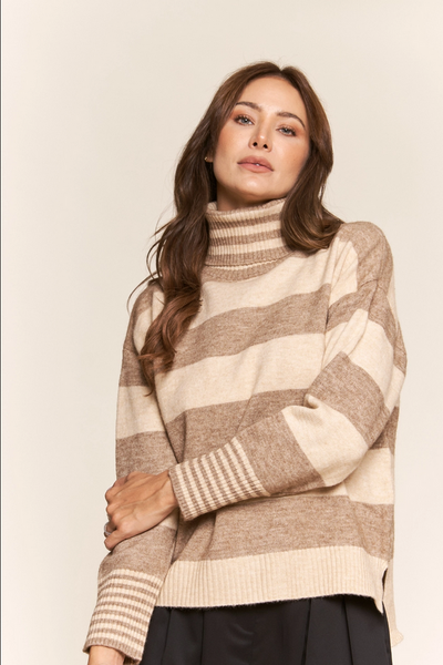 J.NNA Multi Stripe Turtle Neck Knit Sweater