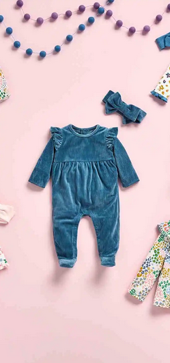 Mudpie Navy Rib Velour Baby Sleeper