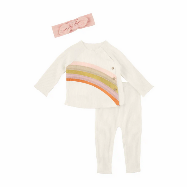 Mudpie White Rainbow Baby Outfit Set