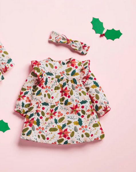 Mudpie Girl's Poinsettia Dress Set