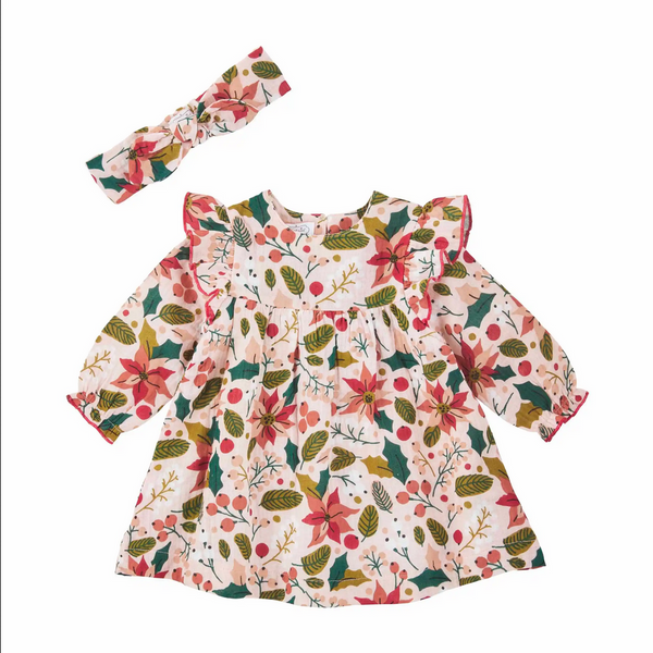 Mudpie Girl's Poinsettia Dress Set