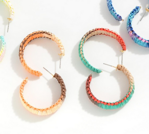 Make a Wish Gradient Raffia Wrapped Hoop Earrings