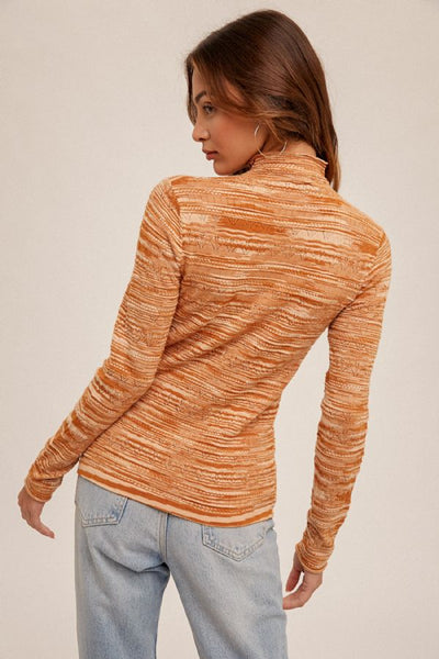 Hem & Thread Mock Neck Pointelle Sweater Top