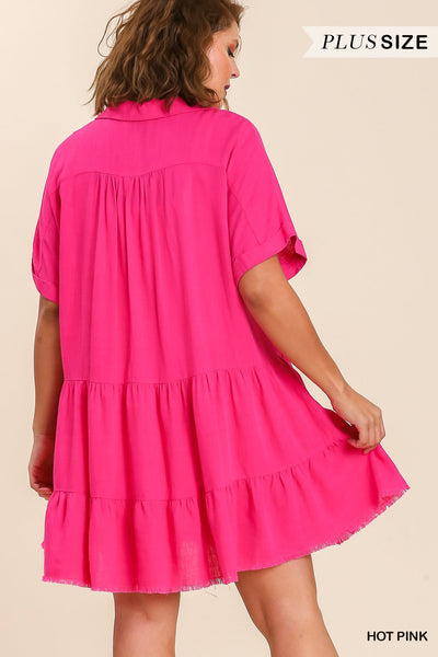 Umgee V-Neck Collared Ruffle Tiered Dress