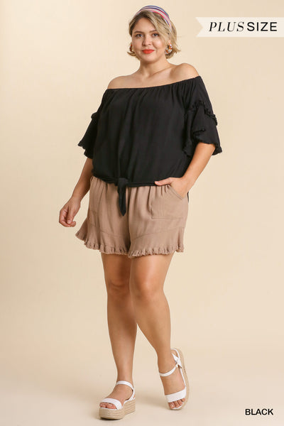 Umgee Plus Linen Blend Off Shoulder Top