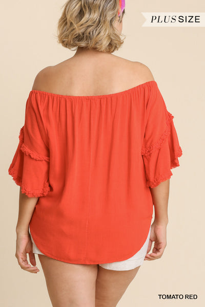 Umgee Plus Linen Blend Off Shoulder Top