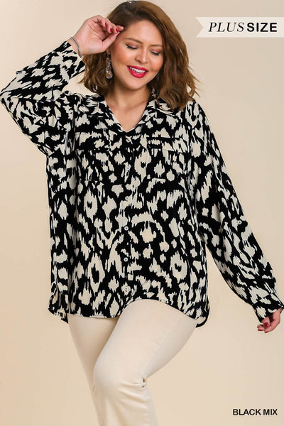 Umgee Satin Animal Print Blouse