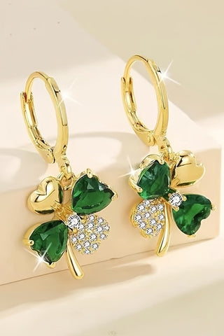 Jewelry Design Gold St Patricks 4-leaf Clover Earrings w/ Gem