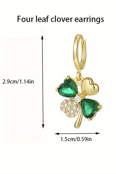 Jewelry Design Gold St Patricks 4-leaf Clover Earrings w/ Gem